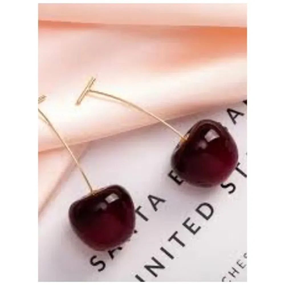 Cherry Drop Earrings Playful Realistic Three Dimensional For Pierced Ears